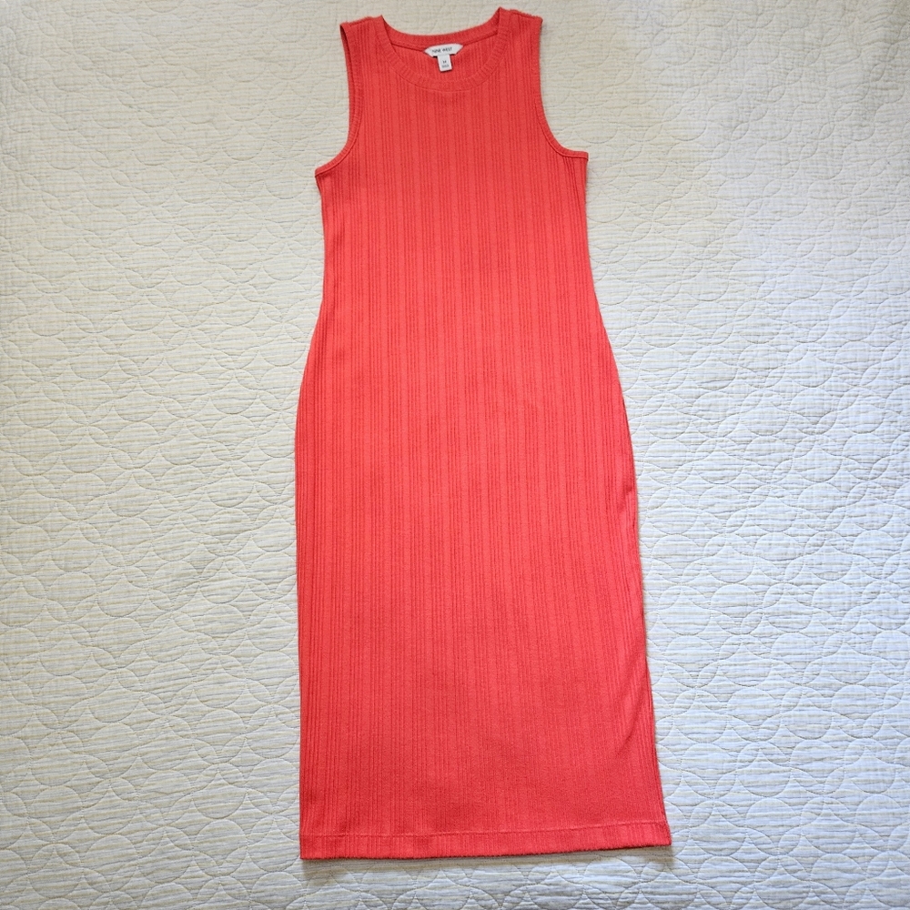 Nine West Orange Ribbed Midi Dress